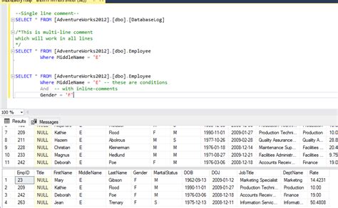 comments in sql query
