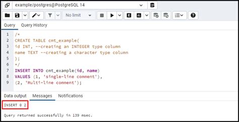 comments in sql script postgresql