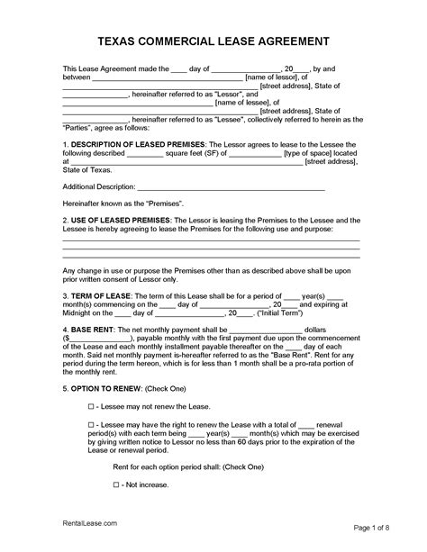 Free Texas Commercial Lease Agreement PDF MS Word