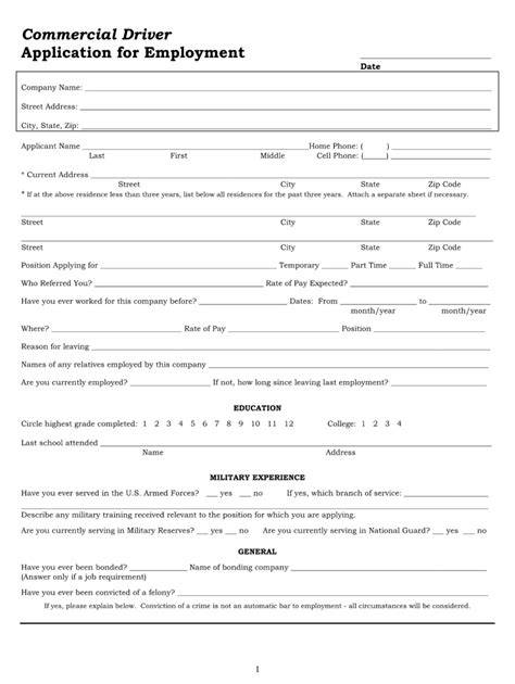 commercial driver application form template