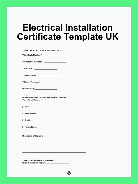 Commercial Electrical Certificate Template