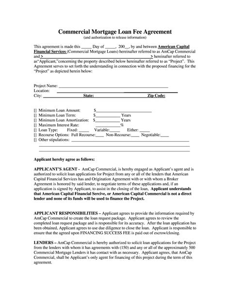 Commercial Mortgage Broker Fee Agreement Template