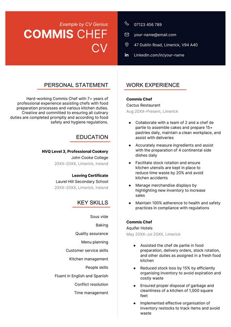 commis chef cv examples