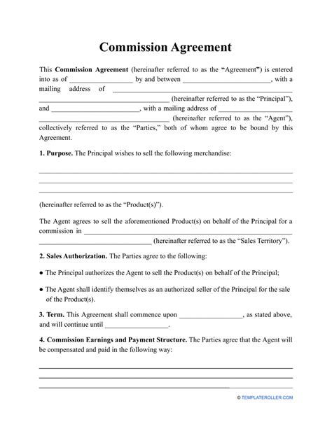 Simple Commission Agreement Template Database