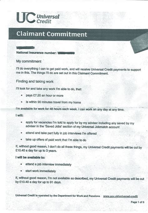 commitments universal credit