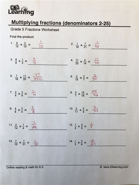 Common Core Sheets Finding Fraction Products Answer Key