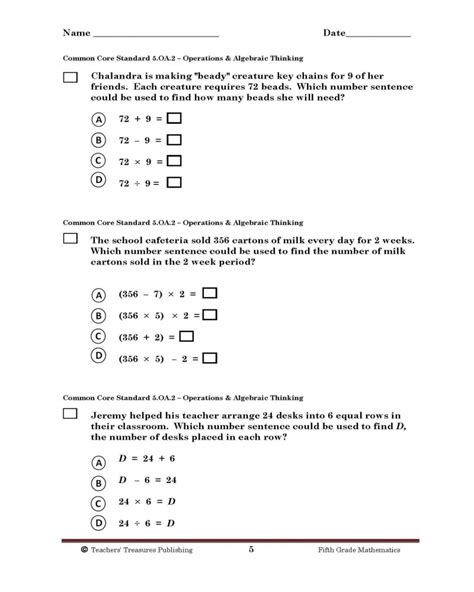 Common Core 5Th Grade Math Worksheets