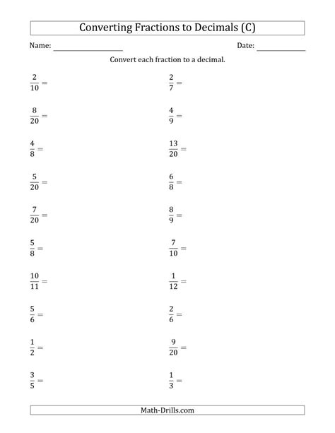 Common Core Math Worksheets Terminating Decimals