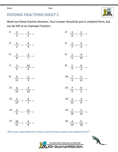 common core sheets division of fractions