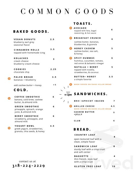 common goods co menu