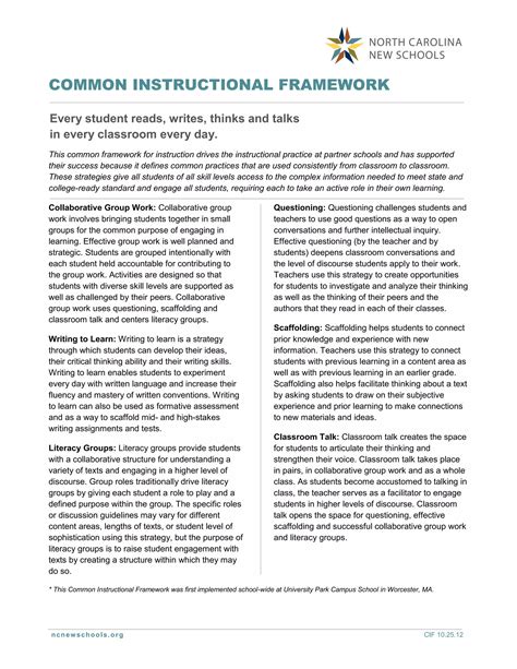 Common Instructional Framework Pdf