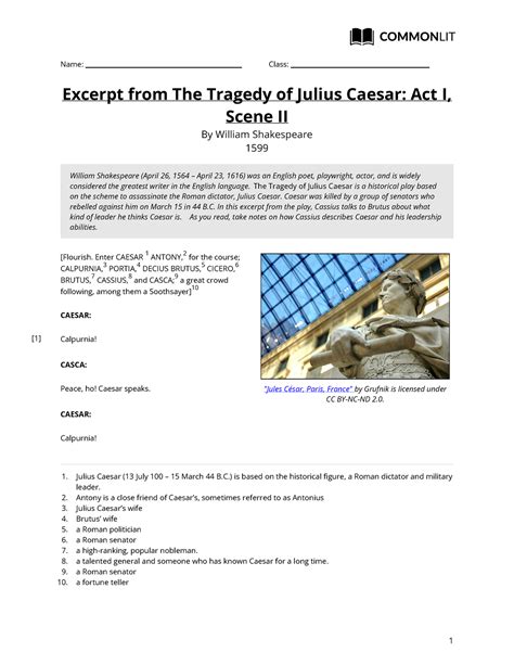 common lit julius caesar answers