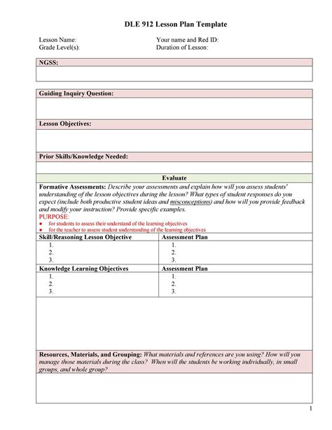 common core standards weekly lesson plan template