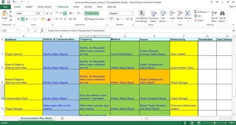 communication matrix format excel