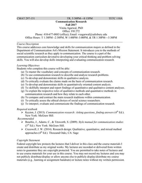 communication research methods syllabus