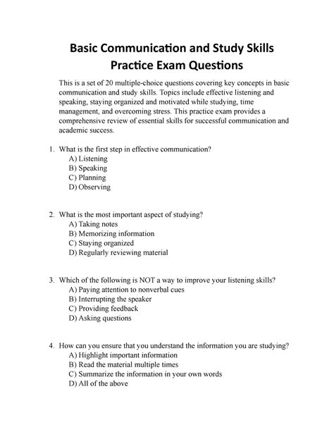 communication skills exam questions and answers pdf