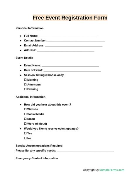 community event registration form template