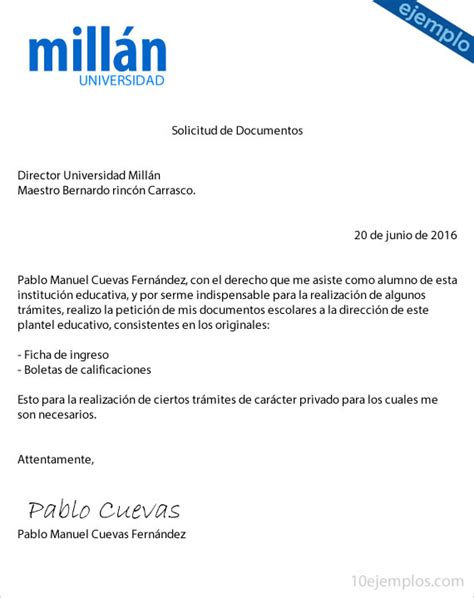 Ejemplos de Solicitud de Documentos