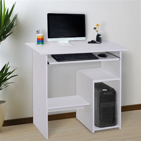 Compact Computer Table With Keyboard Tray White