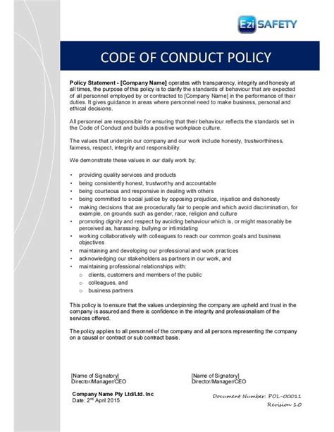 company policy and code of conduct