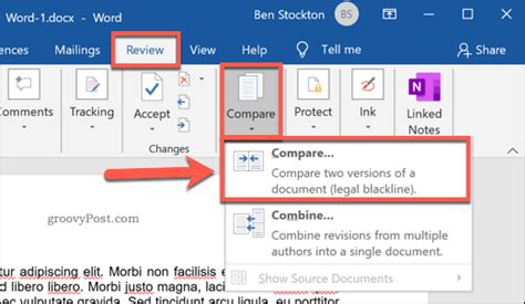 compare text in ms word