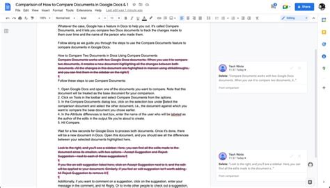 compare two google docs for differences