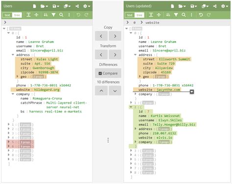 compare two json files for differences