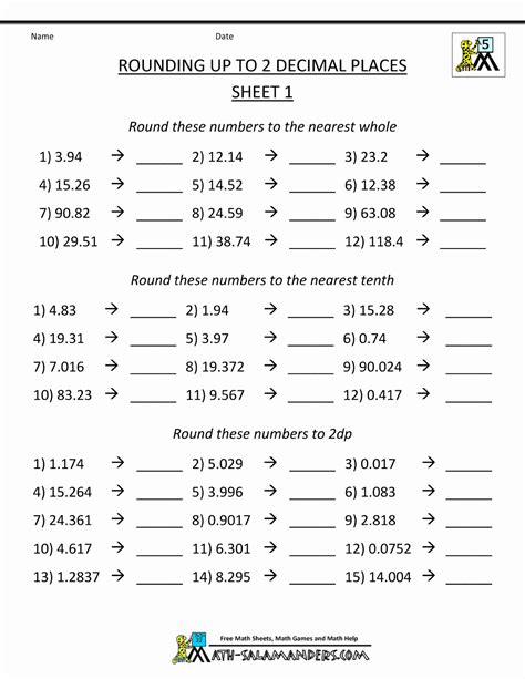 comparing and rounding decimals worksheet 5th grade