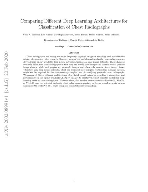 comparing different deep learning architectures for classification of chest radiographs