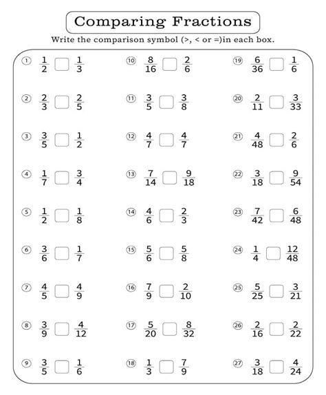 Comparing Fractions Printable Worksheet