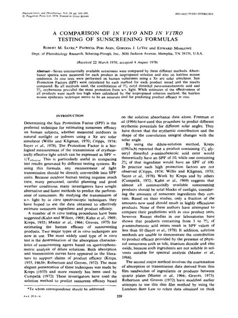 comparison of in vivo and in vitro testing of sunscreening formulas