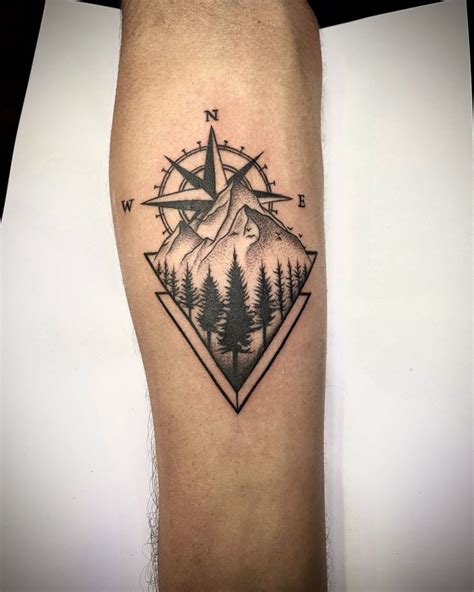 Compass Mountain Tattoo Design