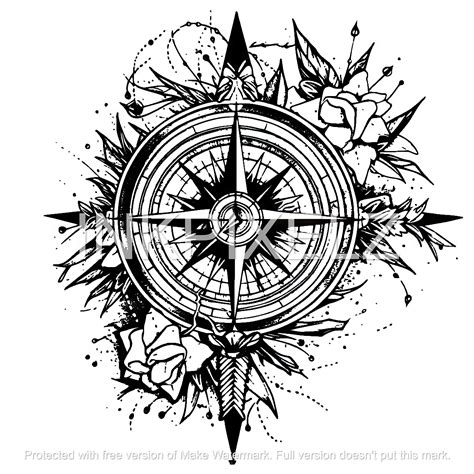 Compass Tattoo Design Drawing