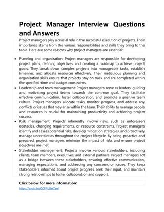 competency based interview questions and answers for project managers