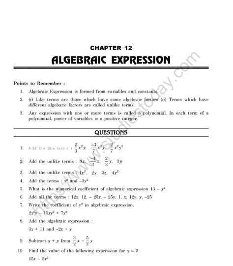 competency based questions on algebraic expressions class 7