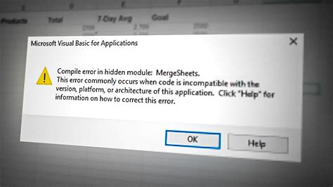 compile error in hidden module excel vba