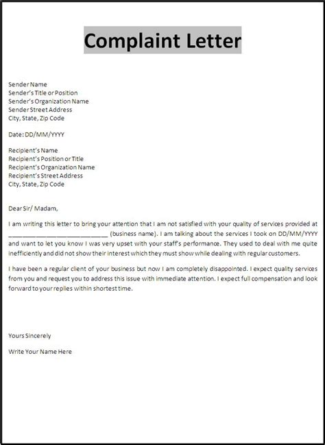 Example of Complaint Letter Templates at