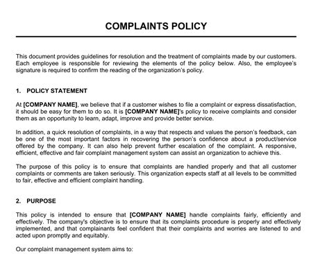 complaints policy template for small business