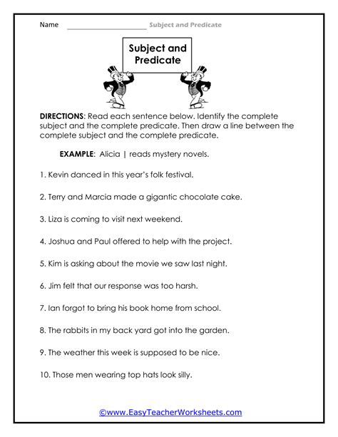 complete subject and predicate worksheets 3rd grade