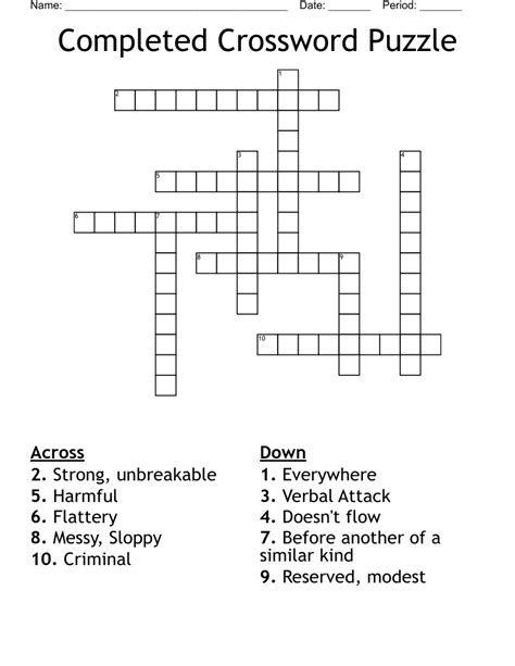 Image of a completed crossword puzzle showing the grid filled with answers