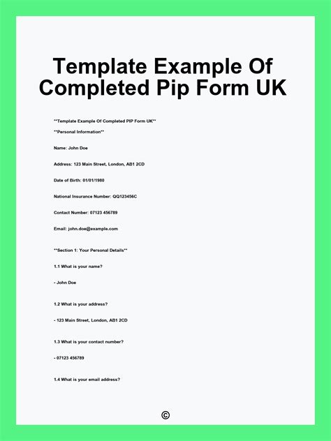 completed pip form example