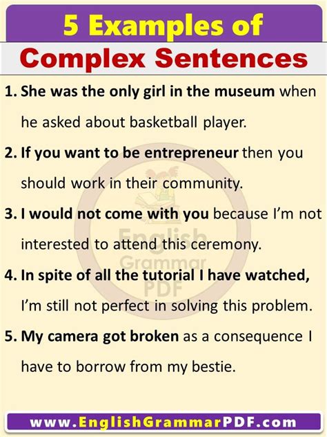 complex sentence examples for grade 5