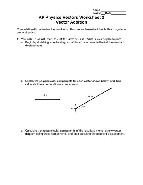 component method of vector addition worksheet with answers