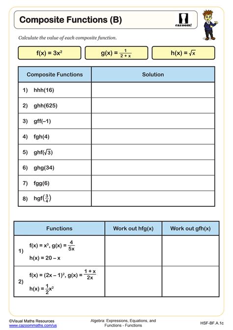 composite_function_worksheet-key - COMPOSITE FUNCTION WORKSHEET For 1 9