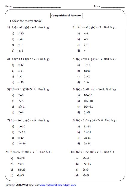 composition of functions worksheet algebra 2