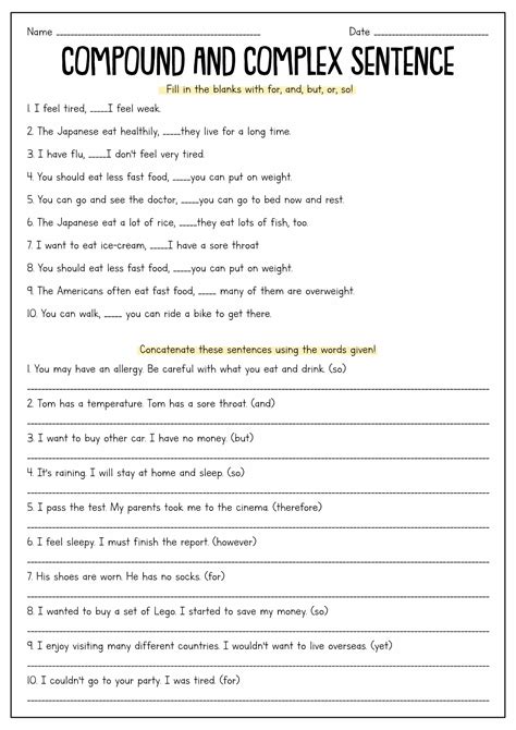 compound complex sentences worksheet pdf