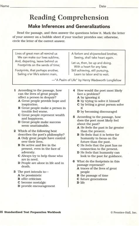Comprehension Skills Printable Score Sheet