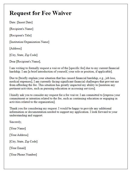 Comprehensive Fee Waiver Template