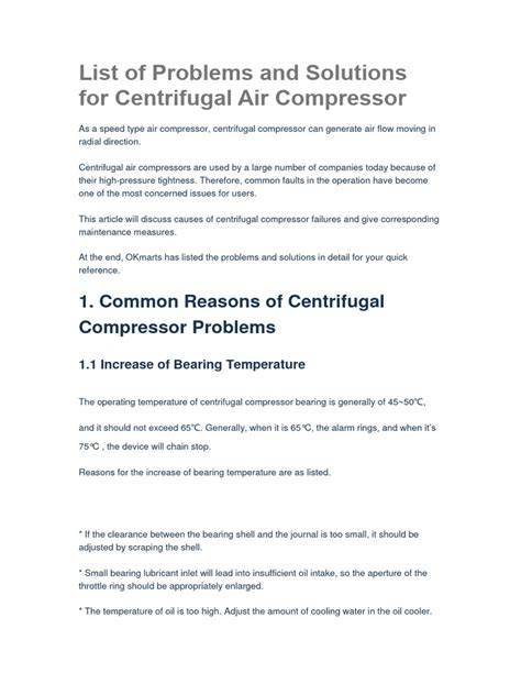 Compressor Problems And Solutions Pdf