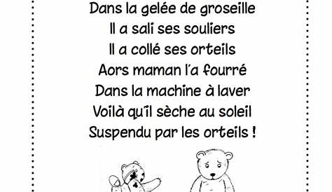 Comptine #21 Mon petit ours Kindergarten Poetry, French Poems, Basic